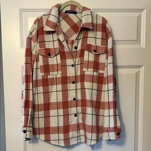 Plaid button down - pink and White